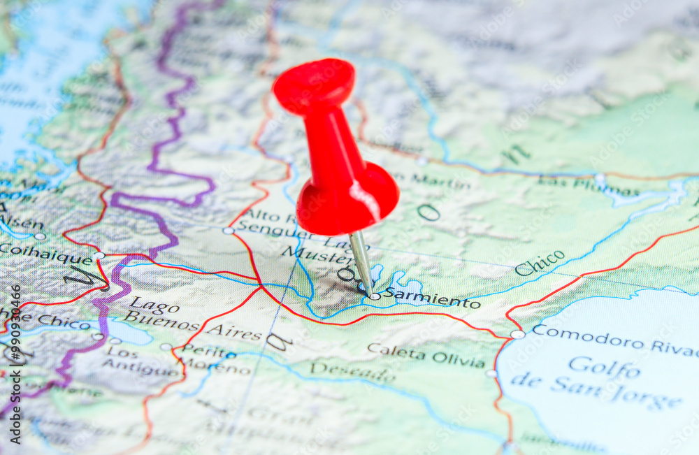 Obraz premium Sarmiento, Argentina pin on map