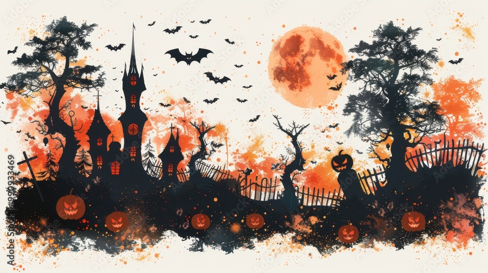 Design Pop Color silhouette illustrations of spooky Halloween Sakura in various activities ,with bold lines and simple design, placed on a white background Design Pop Color silhouette illustrations of spooky Halloween Sakura in various activities ,with bold lines and simple design, placed on a white background