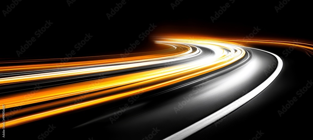 Blurred Motion of Light Trails on a Winding Road, Abstract Long Exposure Emphasizing Speed Blurred Motion of Light Trails on a Winding Road, Abstract Long Exposure Emphasizing Speed