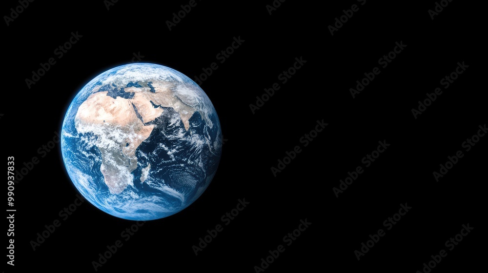 This visual representation showcases Earth against a dark backdrop, emphasizing the planet's beauty while calling attention to pressing environmental challenges and sustainability efforts