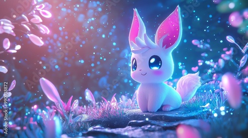 Enchanting Kawaii Fantasy Creature in Pastel Colors with 5 Ray Tracing Features photo