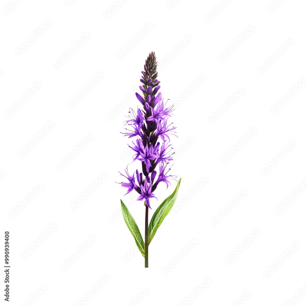 Fototapeta premium Purple Flower with Green Leaves on White Background
