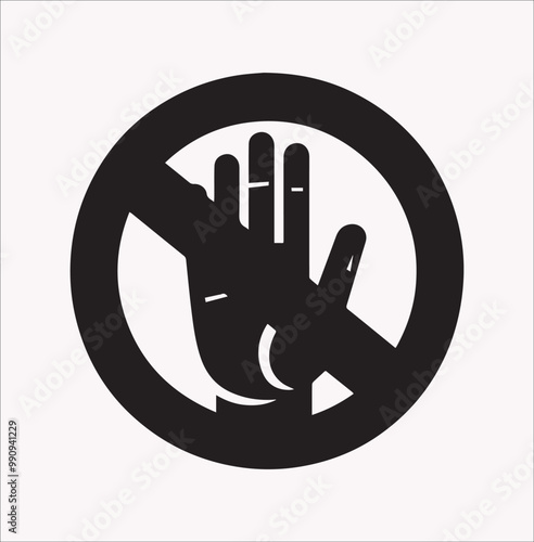 No entry hand red label vector silhouette on a white background