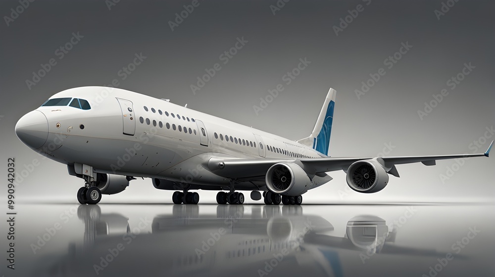airplane on the runwayModern Passenger Airplane in Full Flight: A sleek, modern commercial airplane, viewed from the side, with smooth curves and a metallic finish. The white body is complemented by s airplane on the runwayModern Passenger Airplane in Full Flight: A sleek, modern commercial airplane, viewed from the side, with smooth curves and a metallic finish. The white body is complemented by s