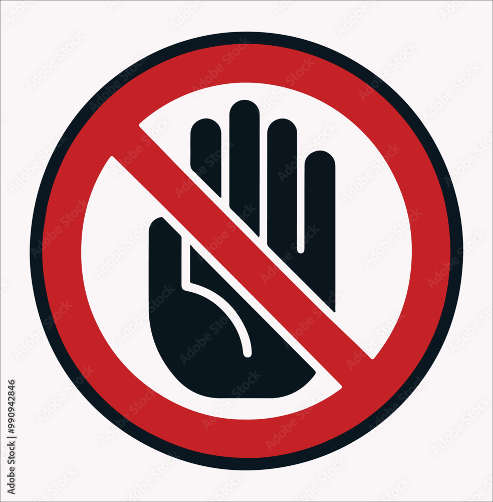 No entry hand red label vector silhouette on a white background No entry hand red label vector silhouette on a white background