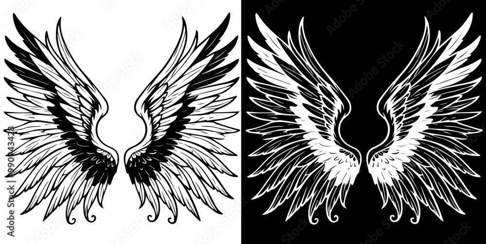Obraz premium Angel wings, black and white