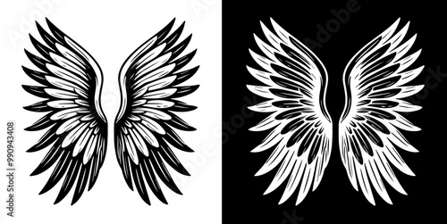 Angel wings, black and white