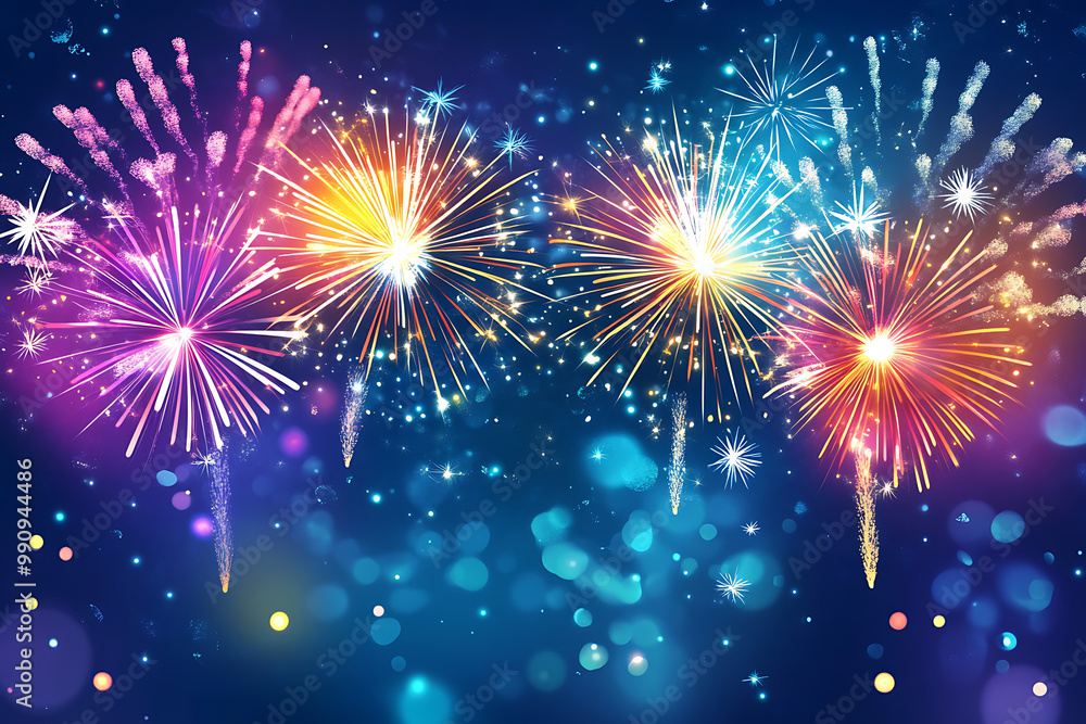 Naklejka premium Diwali background with colourful fireworks bursting over a night sky