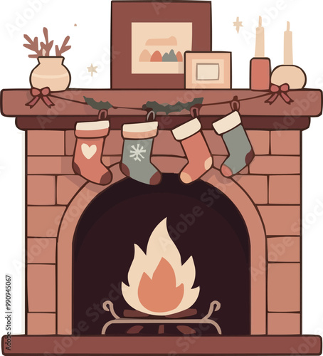 Cozy Fireplace with Christmas Stockings