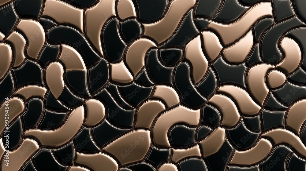 Fototapeta premium 标题：Stylish geometric mosaic pattern with metallic shades, representing modern art and intricate design elements. Contemporary visual texture for interior decoration and graphic design inspiration