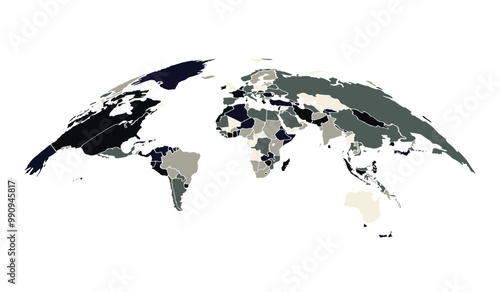 Curved world map on white background.world news and articles. Vector illustration.