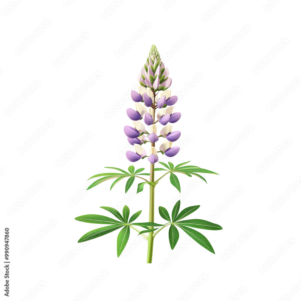 Obraz premium Purple and White Lupine Flower Isolated on White Background
