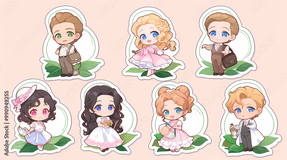 A vibrant collection of cute anime girl stickers, each with unique outfits and cheerful expressions. A vibrant collection of cute anime girl stickers, each with unique outfits and cheerful expressions.