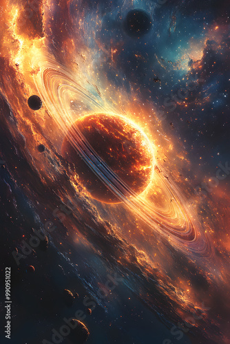 A planet with colorful rings