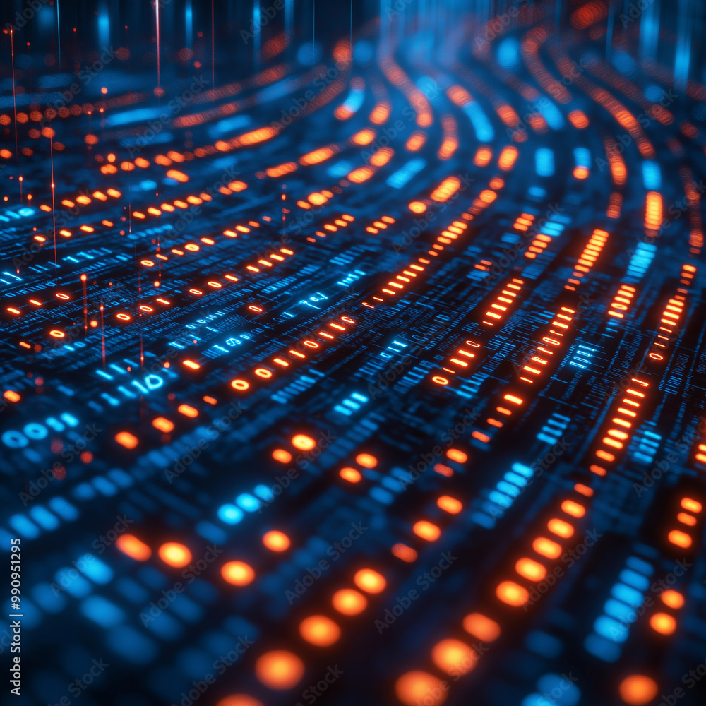 Digital Data Flow with Orange and Blue Lights Digital Data Flow with Orange and Blue Lights