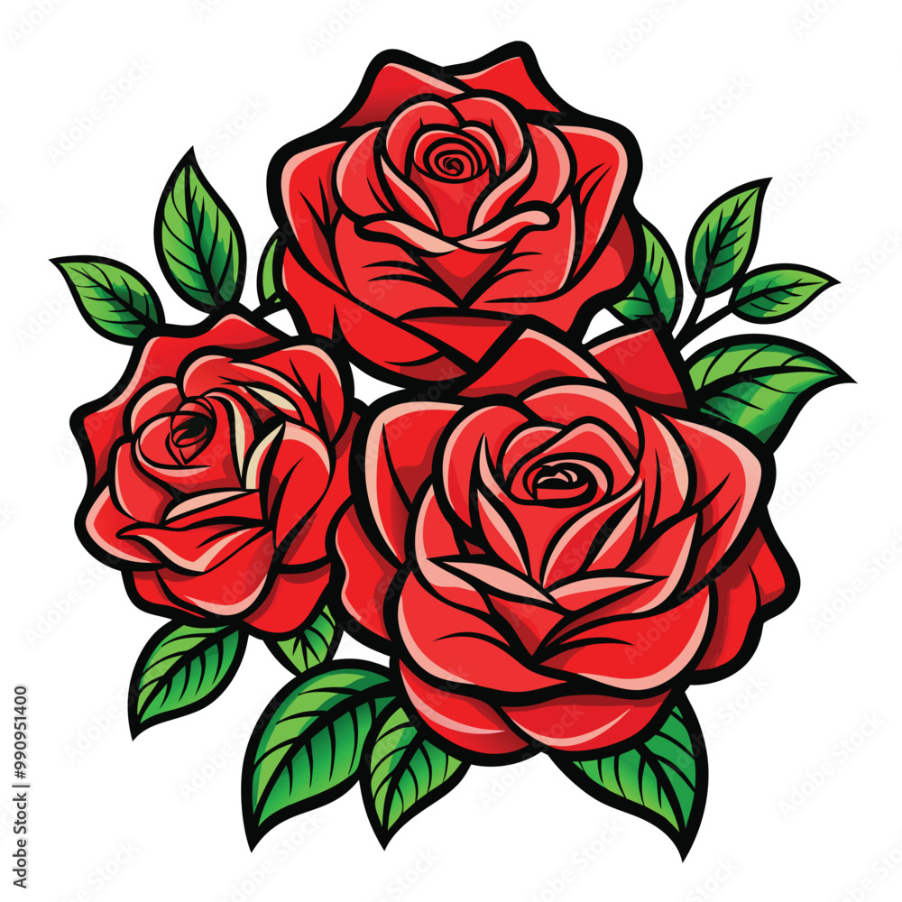 a drawing of red roses with green leaves and a white background. vector illustration a drawing of red roses with green leaves and a white background. vector illustration