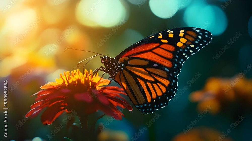 Close up Photograph of a Vibrant Butterfly Resting on a Colorful Flower Showcasing Intricate Wing Patterns and Details with Soft Sunlight Illuminating the Peaceful Natural Scene Close up Photograph of a Vibrant Butterfly Resting on a Colorful Flower Showcasing Intricate Wing Patterns and Details with Soft Sunlight Illuminating the Peaceful Natural Scene