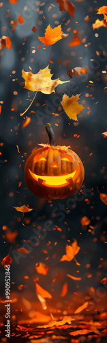 Halloween pumpkins on a dirt road in a dark forest