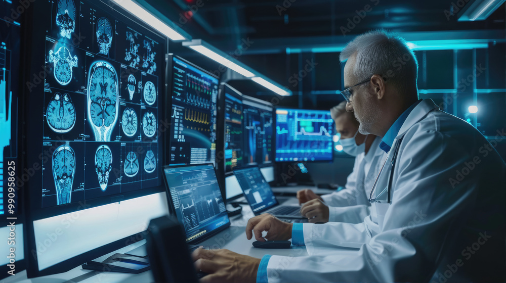 Medical Professionals Analyzing Brain Scans in Lab Medical Professionals Analyzing Brain Scans in Lab