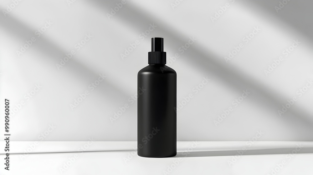 Elegant Black Cosmetic Bottle with Minimal Design on Gray Background Elegant Black Cosmetic Bottle with Minimal Design on Gray Background