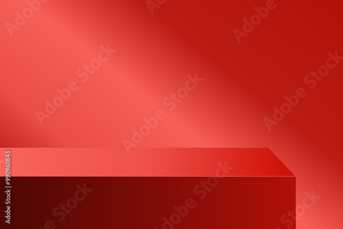 The corner of the red table with light shining down, Blank red product studio background, stage, podium for presentation vector illustration design for display cosmetic or beauty product.