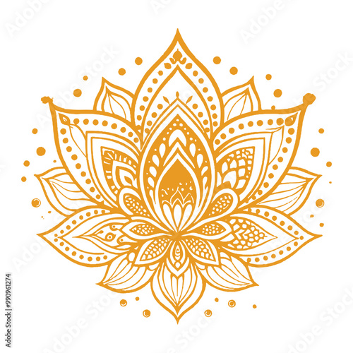 Filigree lotus flower on sacred geometry sign, vector handdrawn vector illustration