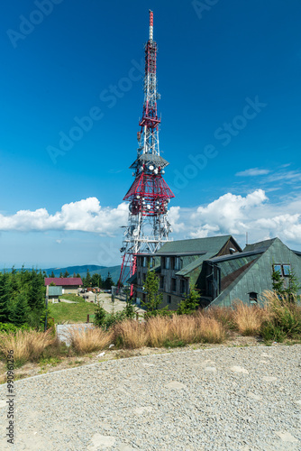 Fototapeta Naklejka Na Ścianę i Meble -  Communication tower on Skrzyczne hill in Beskid Slaski mountains in Poland