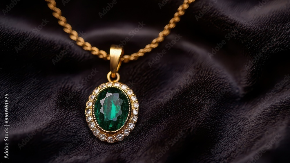 Elegant gold necklace featuring a stunning green gemstone pendant, perfect for adding a touch of luxury and style. Elegant gold necklace featuring a stunning green gemstone pendant, perfect for adding a touch of luxury and style.