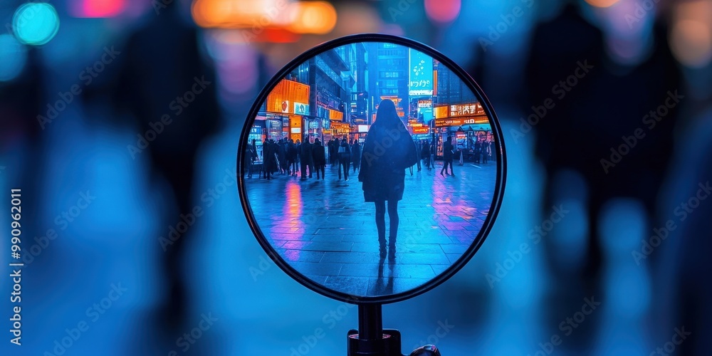 Silhouette Through Magnifying Glass in Urban Scene Silhouette Through Magnifying Glass in Urban Scene