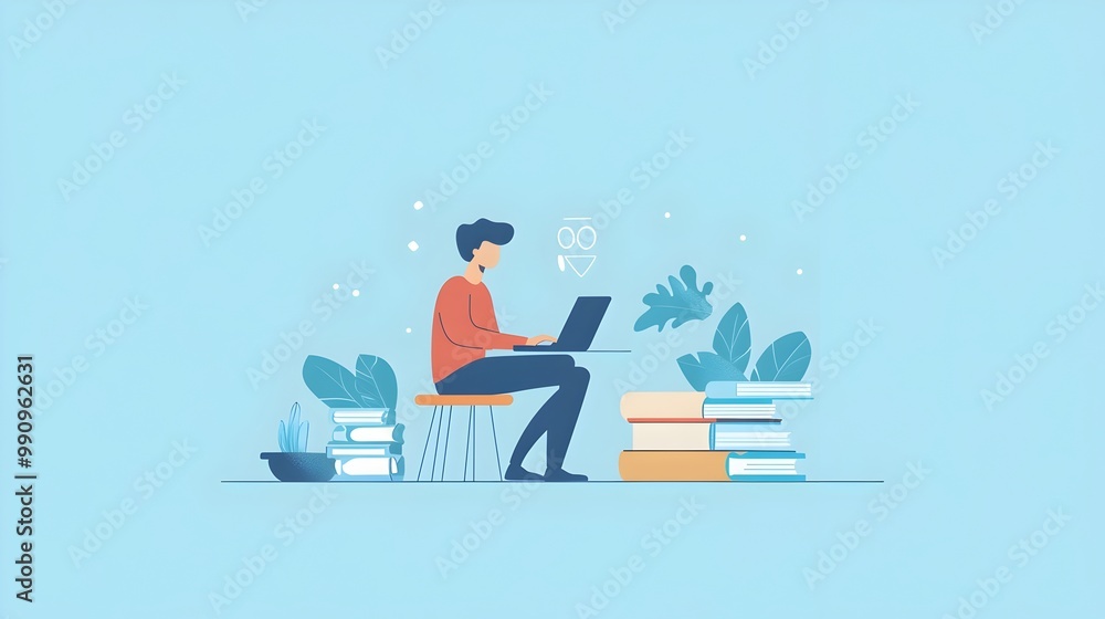 Concentrated Student Studying on Laptop at Desk in Office Environment Concentrated Student Studying on Laptop at Desk in Office Environment