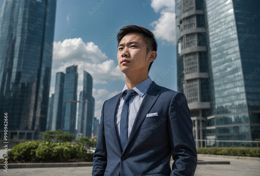 Chinese businessman in the city with a skyscrapers view, business leader confident modern manager young Chinese businessman in the city with a skyscrapers view, business leader confident modern manager young