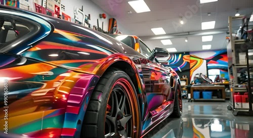 Custom Painted  Sports Car in a Garage