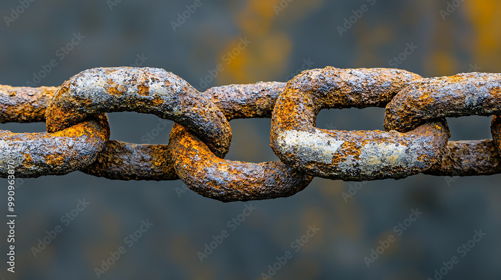 Close-up of a rusted metal chain with rough texture and visible oxidation Close-up of a rusted metal chain with rough texture and visible oxidation
