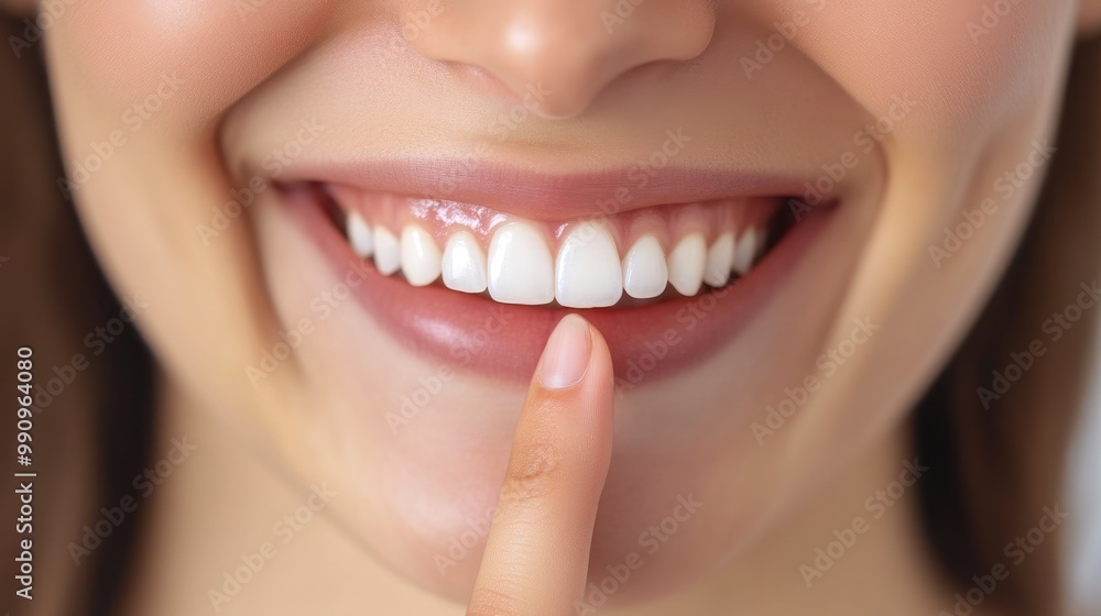 Portrait of Woman Pointing at Her Bright Smile Portrait of Woman Pointing at Her Bright Smile