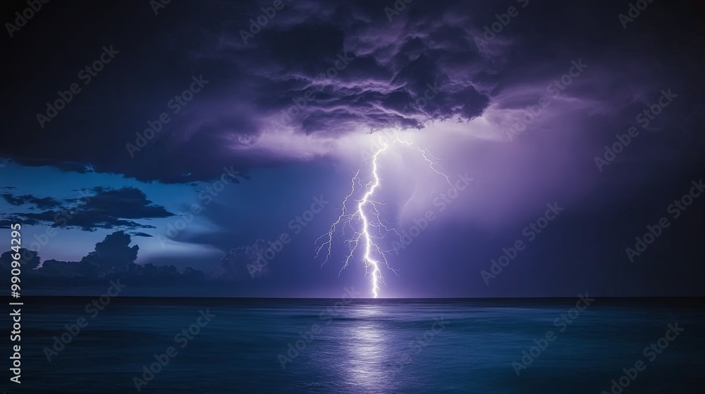 Powerful Lightning Storm Over Ocean at Night, Natural Phenomenon, Raw Energy, Weather Extremes, Sea and Sky Collision Powerful Lightning Storm Over Ocean at Night, Natural Phenomenon, Raw Energy, Weather Extremes, Sea and Sky Collision