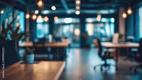 Blurry Modern Office Interior with Natural Light