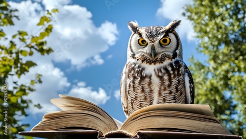 Wallpaper Mural A wise owl perched on an open book, looking intently at the reader. Torontodigital.ca