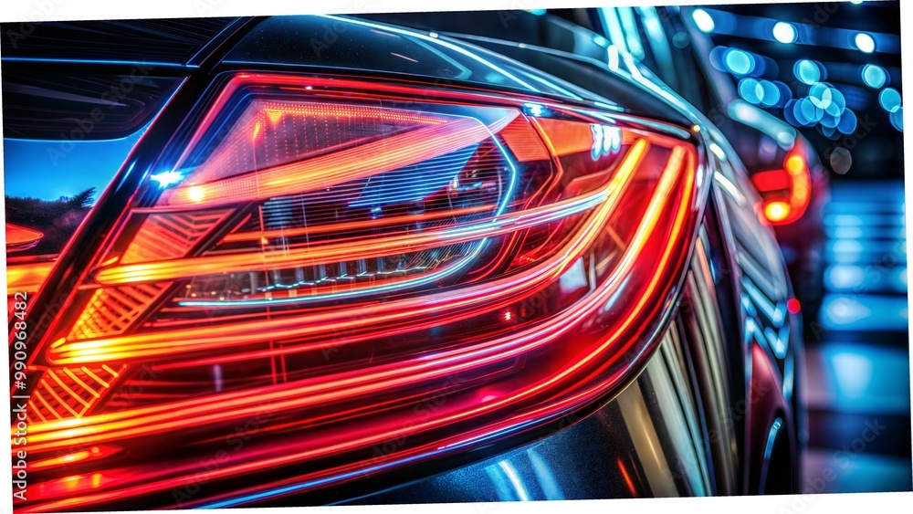 LED taillight of modern car in city at night, sleek automotive lighting LED taillight of modern car in city at night, sleek automotive lighting