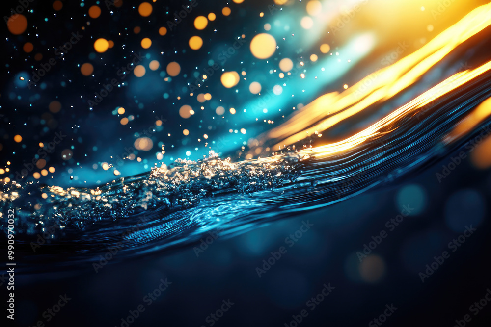 Abstract water surface with sparkling lights and dynamic waves, elegant ambiance. Abstract water surface with sparkling lights and dynamic waves, elegant ambiance.