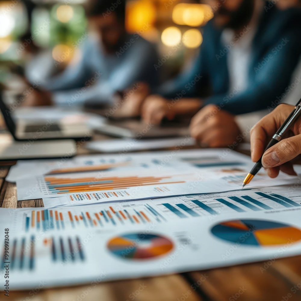 Competitive analysis in a team setting with charts and graphs being reviewed, professional environment, sharp focus. Competitive analysis in a team setting with charts and graphs being reviewed, professional environment, sharp focus.