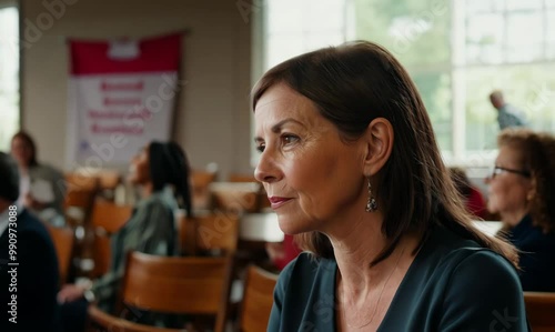 American Woman Participating in Local Town Hall Meeting