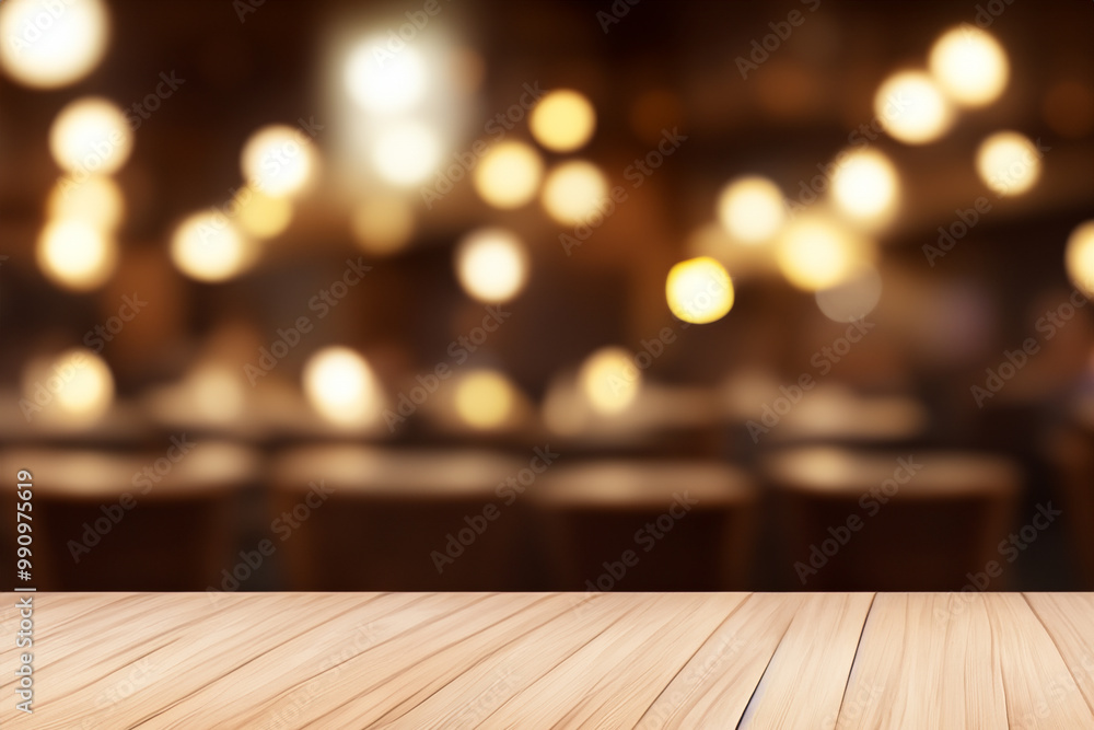 Empty Wooden Tabletop with Blurred Bokeh Background. Empty Wooden Tabletop with Blurred Bokeh Background.