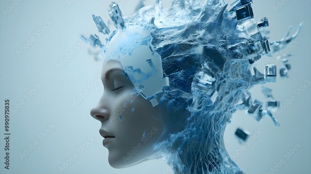 Futuristic woman with digital ice-like hairstyle, creative conceptual art. Futuristic woman with digital ice-like hairstyle, creative conceptual art.
