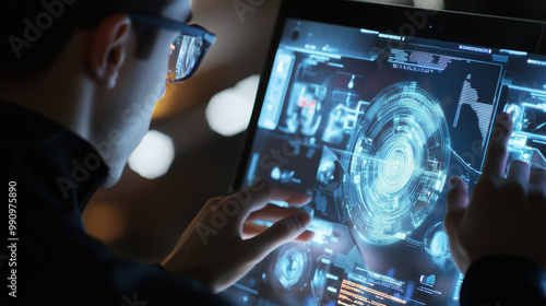 A person uses AI software on a laptop.