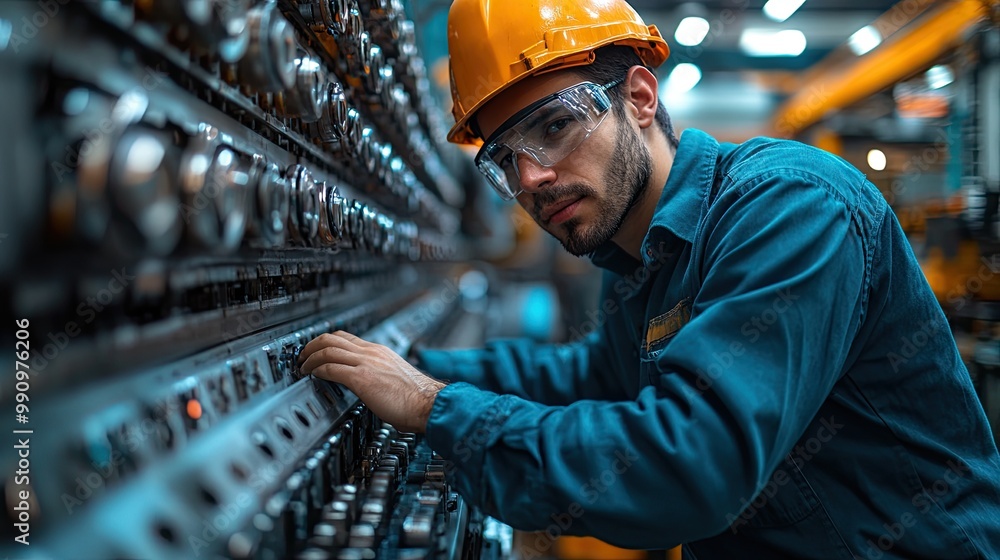 A businessman operates machinery within an industrial setting, highlighting the application of technology in business operations and management. A businessman operates machinery within an industrial setting, highlighting the application of technology in business operations and management.