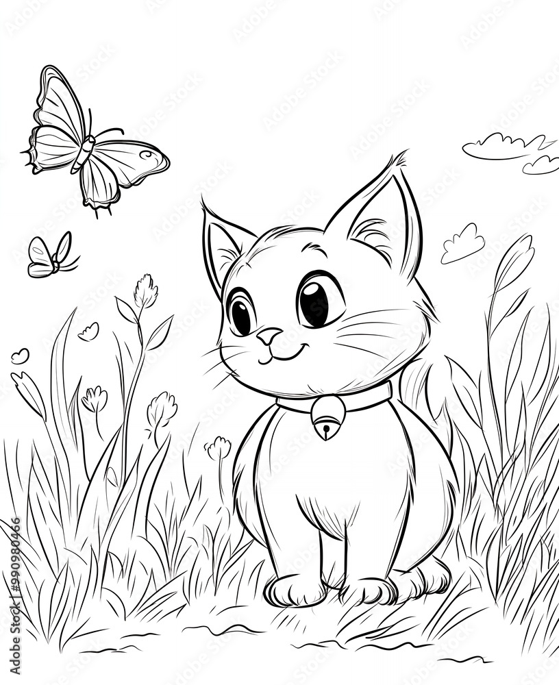 a drawing of a cat with butterflies on it a drawing of a cat with butterflies on it