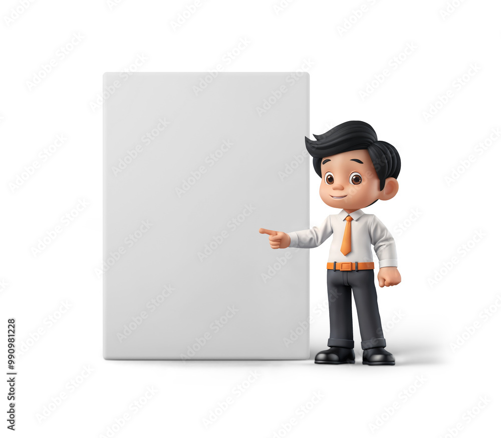 3D Character Presenting a Blank Whiteboard 3D Character Presenting a Blank Whiteboard