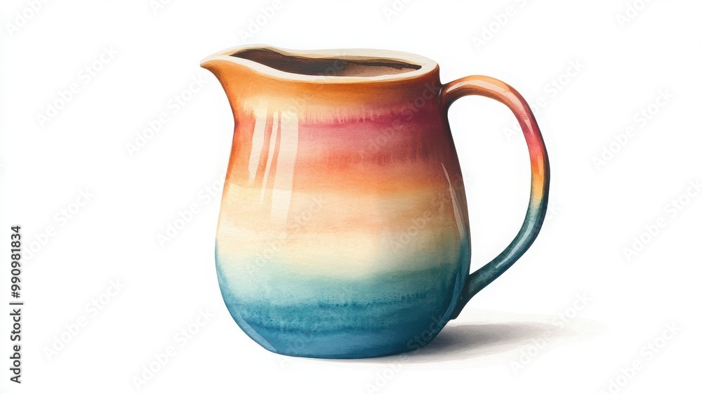 A beautifully crafted ceramic jug with vibrant rainbow colors, perfect for adding a splash of color to any kitchen. A beautifully crafted ceramic jug with vibrant rainbow colors, perfect for adding a splash of color to any kitchen.