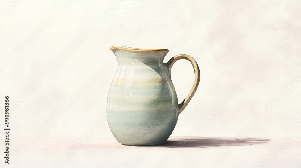 A beautifully crafted ceramic pitcher with a soft blue and beige design, perfect for home decor or kitchen aesthetics. A beautifully crafted ceramic pitcher with a soft blue and beige design, perfect for home decor or kitchen aesthetics.