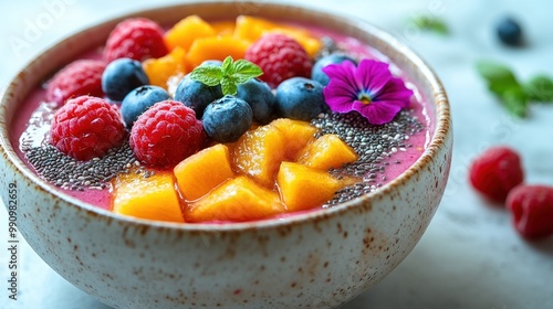 Vibrant Smoothie Bowl with Fresh Fruits and Seeds